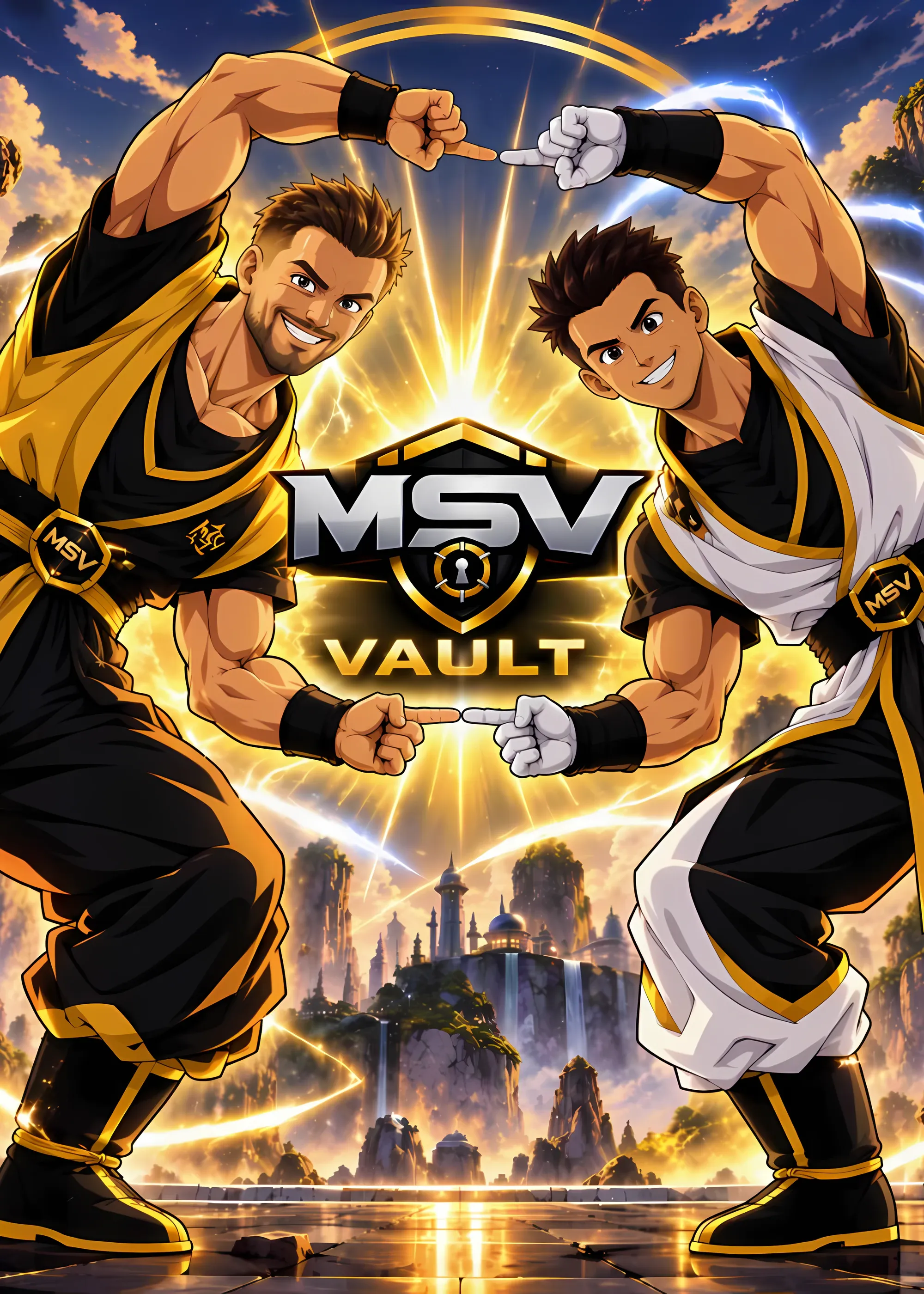 Die beiden MSV-Vault-Gründer als Anime-Figuren vor dem MSV-Vault-Logo